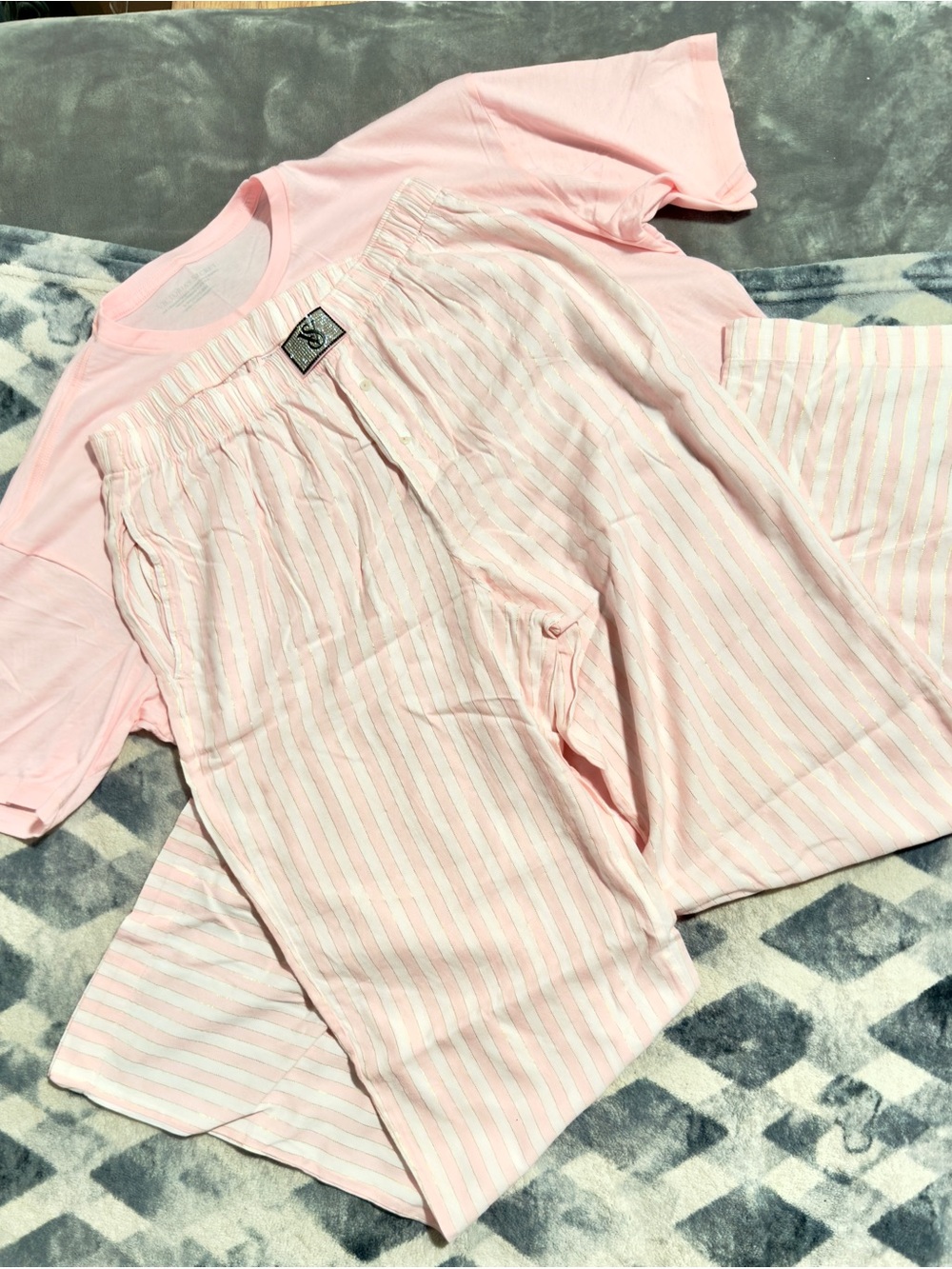 Victoria's Secret Kids Light Pink Short Sleeve Tee & Striped Pants Set
